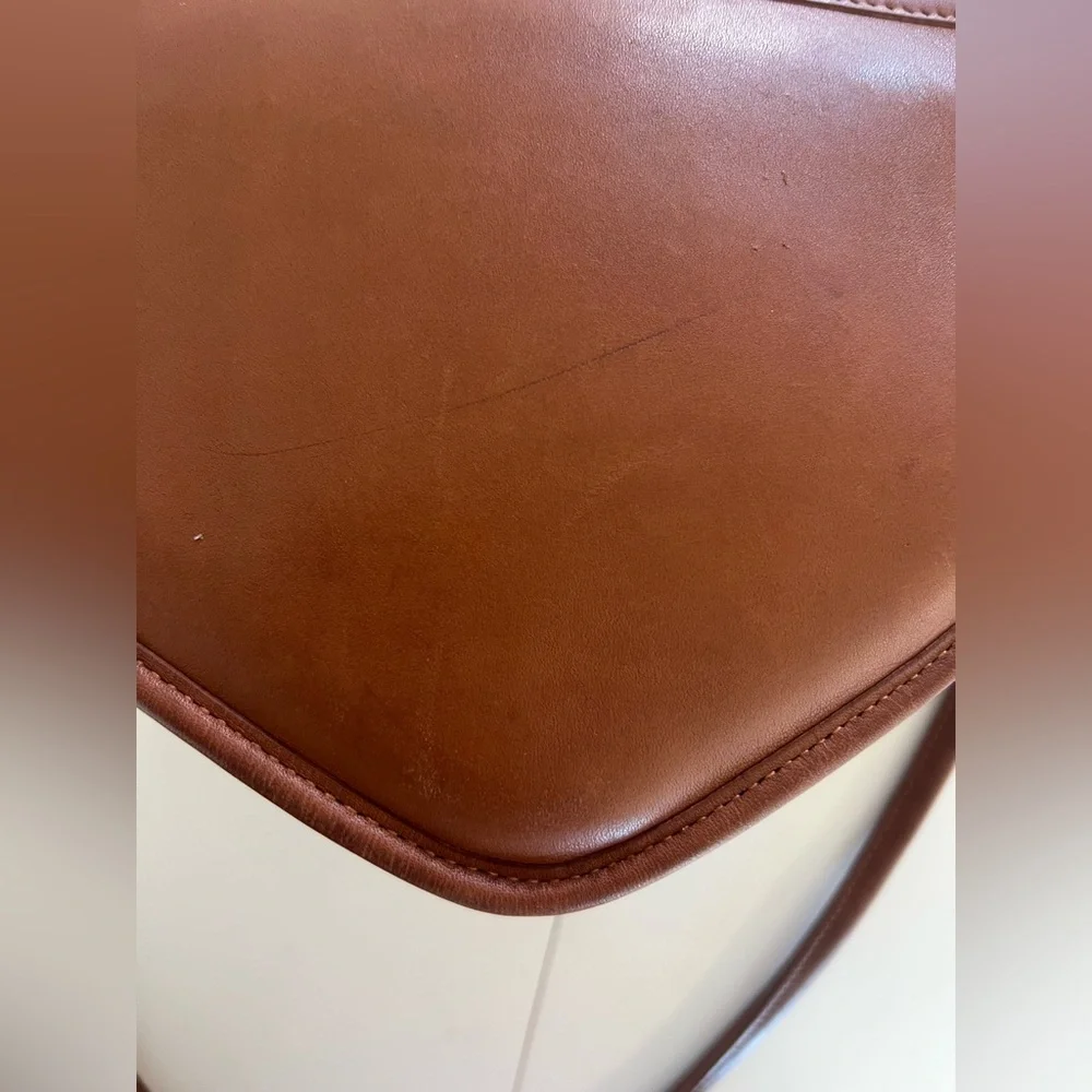 Coach‎ Vintage Megan Tan Leather Flap Front Geometric Crossbody Bag